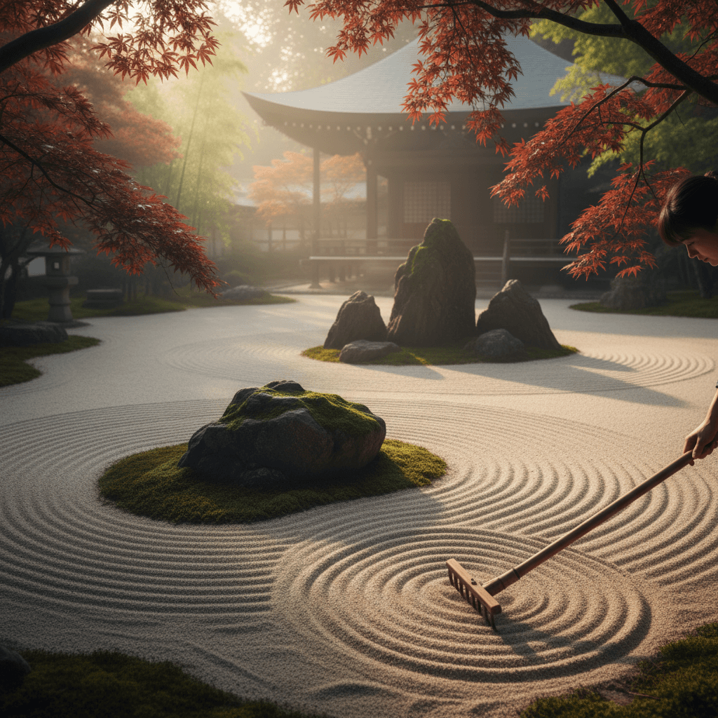 Die Kunst des Zen-Garten-Rechens: Eine Anleitung zur meditativen Praxis